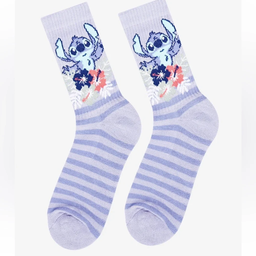 Disney Lilo‎ & Stitch Floral Stripe Crew Socks Hot Topic